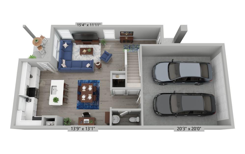 K2 - 3 bedroom floorplan layout with 2.5 baths and 1598 square feet. (Floor 1)