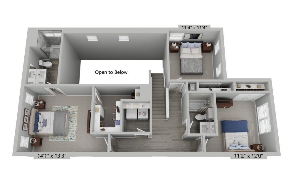 K2 - 3 bedroom floorplan layout with 2.5 baths and 1598 square feet. (Floor 2)